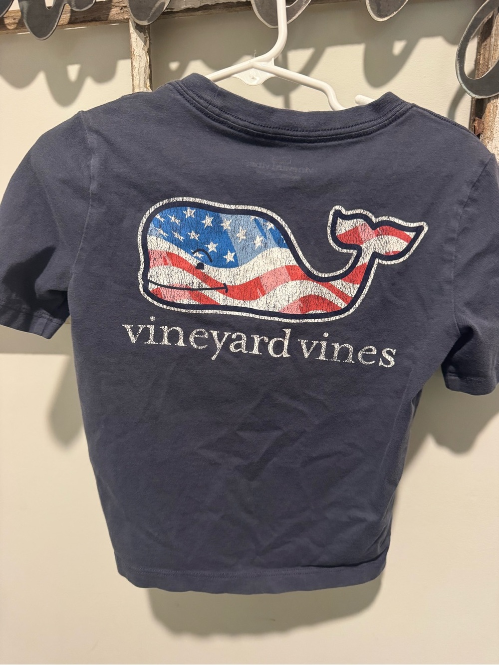 Vineyard Vines Navy Tee with American Flag Whale
